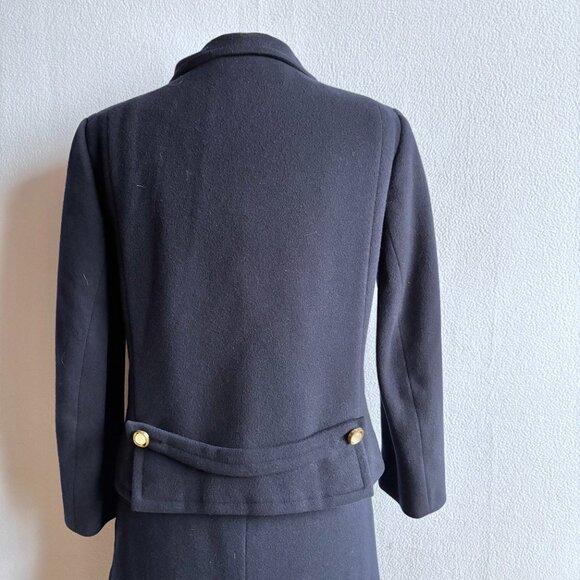 Navy Blue Wool Boxy Jacket Slim Skirt Woman's Suit - Picture 6 of 13